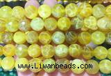 AGBS256 15 inches 12mm faceted round yellow dragon veins agate beads wholesale