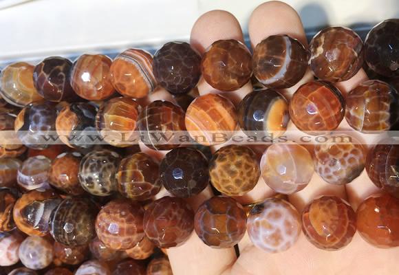 AGBS274 15 inches 14mm faceted round coffee dragon veins agate beads wholesale