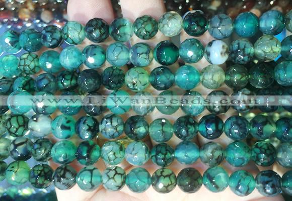 AGBS282 15 inches 8mm faceted round green dragon veins agate beads wholesale