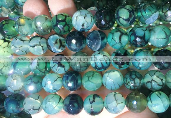 AGBS284 15 inches 12mm faceted round green dragon veins agate beads wholesale