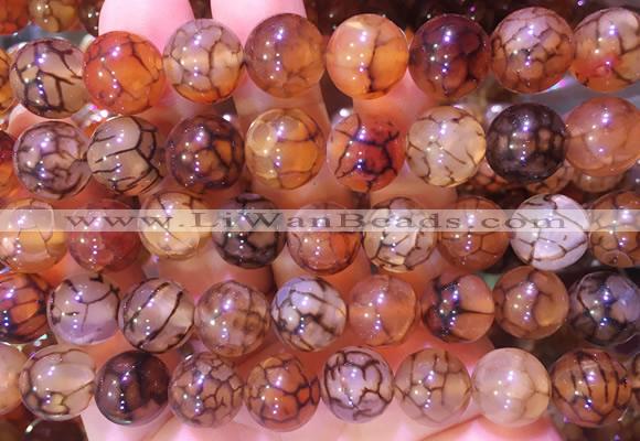AGBS333 15 inches 12mm round coffee dragon veins agate beads wholesale