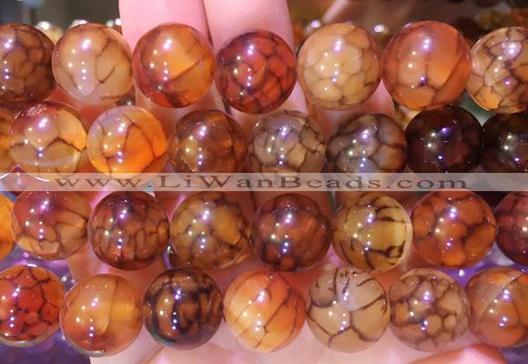 AGBS334 15 inches 14mm round coffee dragon veins agate beads wholesale
