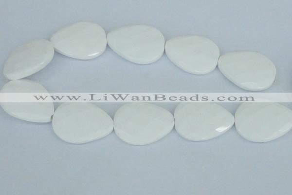 CAA15 15.5 inches 30*40mm faceted flat teardrop white agate beads