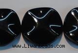 CAB827 15.5 inches 30mm wavy coin black agate gemstone beads wholesale
