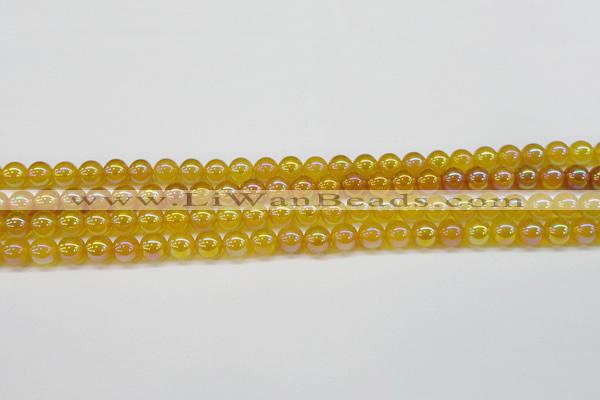 CAG7120 15.5 inches 4mm round AB-color yellow agate gemstone beads