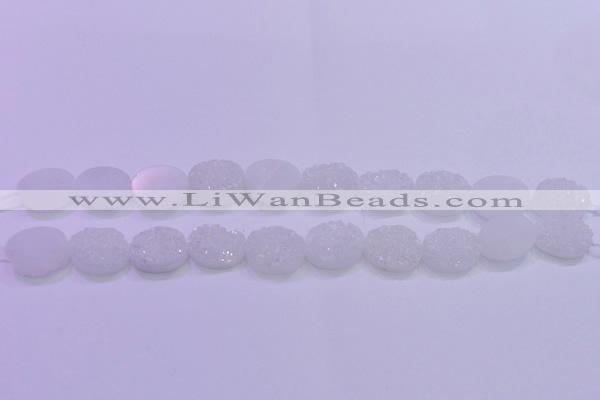 CAG8180 7.5 inches 15*20mm oval white plated druzy agate beads