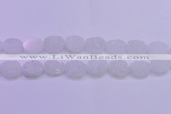 CAG8190 7.5 inches 18*25mm oval white plated druzy agate beads