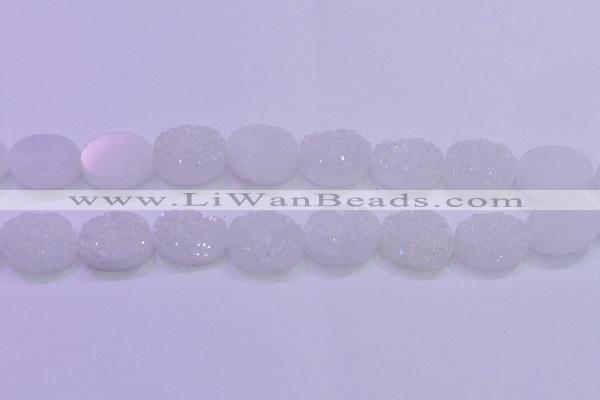 CAG8200 7.5 inches 20*30mm oval white plated druzy agate beads