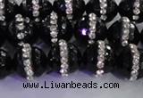 CAG8858 15.5 inches 12mm faceted round agate with rhinestone beads