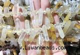 CBBS108 Top drilled 6*20mm - 8*30mm hexahedral prism yellow gum flower crystal beads