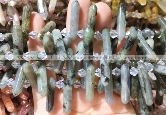 CBBS110 Top drilled 6*20mm - 8*30mm hexahedral prism labradorite beads