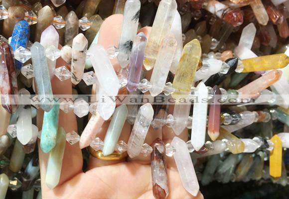 CBBS116 Top drilled 6*20mm - 8*30mm hexahedral prism colorful gemstone beads
