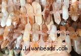 CBBS133 Centre drilled 6*20mm - 11*35mm hexahedral prism red gum flower crystal beads