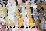 CBBS134 Centre drilled 6*20mm - 11*35mm hexahedral prism yellow gum flower crystal beads