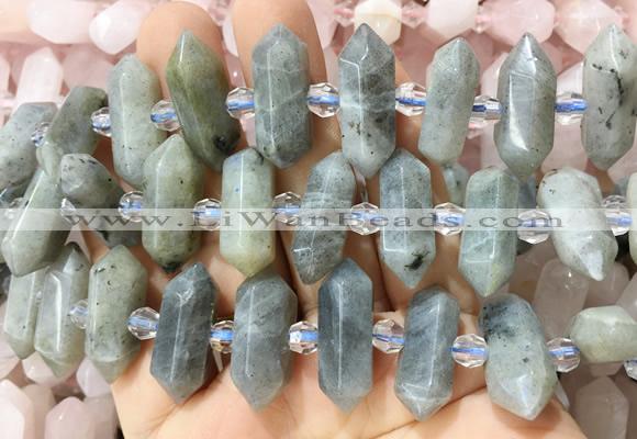 CBBS142 Centre drilled 6*20mm - 11*35mm hexahedral prism labradorite beads