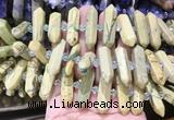CBBS144 Centre drilled 6*20mm - 11*35mm hexahedral prism green dragon jasper beads