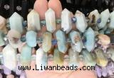 CBBS148 Centre drilled 8*20mm - 14*30mm hexahedral prism colorful amazonite beads