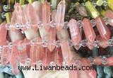 CBBS171 Top drilled 8*28mm - 9*30mm hexahedral prism cherry quartz beads