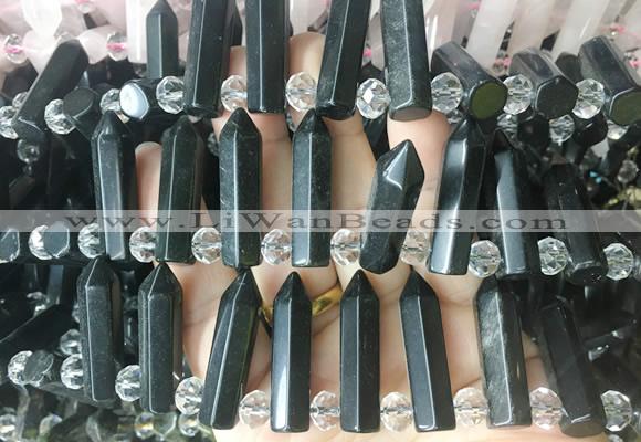 CBBS173 Top drilled 8*28mm - 9*30mm hexahedral prism black obsidian beads
