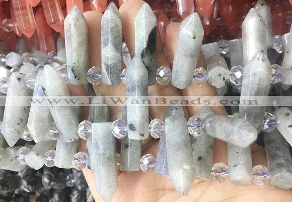 CBBS178 Top drilled 8*28mm - 9*30mm hexahedral prism labradorite beads
