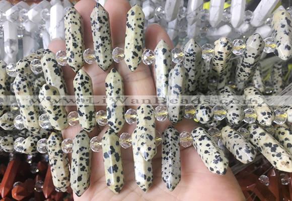 CBBS181 Top drilled 8*28mm - 9*30mm hexahedral prism dalmatian jasper beads