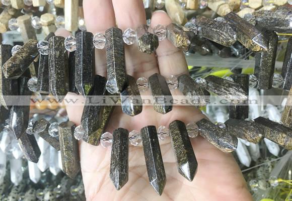 CBBS187 Top drilled 8*28mm - 9*30mm hexahedral prism bronzite beads