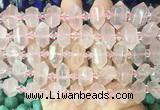 CBBS192 Centre drilled 7*16mm - 11*25mm hexahedral prism rose quartz beads wholesale