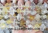 CBBS196 Centre drilled 7*16mm - 11*25mm hexahedral prism yellow gum flower crystal beads