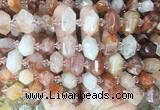 CBBS197 Centre drilled 7*16mm - 11*25mm hexahedral prism red gum flower crystal beads
