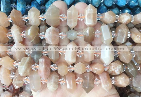 CBBS198 Centre drilled 7*16mm - 11*25mm hexahedral prism sunstone beads wholesale