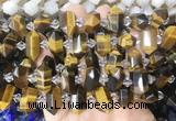 CBBS201 Centre drilled 7*16mm - 11*25mm hexahedral prism yellow tiger eye beads wholesale
