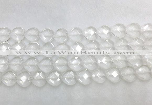 CCBS28 15 inches 14mm faceted heart white crystal beads wholesale