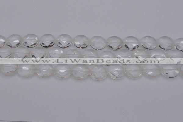 CCC507 15.5 inches 18mm faceted coin natural white crystal beads