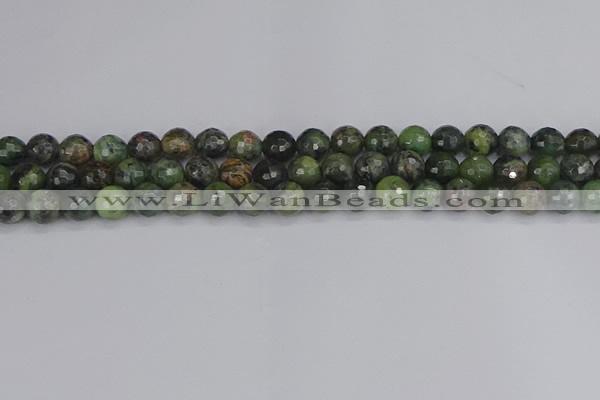 CCJ422 15.5 inches 8mm faceted round dendritic green jade beads