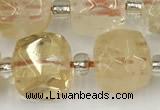 CCU775 15 inches 10*10mm faceted cube citrine beads