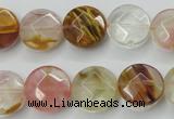 CCY411 15.5 inches 14mm faceted coin volcano cherry quartz beads