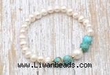 CFB614 6-7mm potato white freshwater pearl & blue sea sediment jasper stretchy bracelet