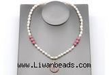 CFN163 baroque white freshwater pearl & pink wooden jasper necklace with pendant