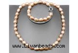 CFN34 10mm - 11mm baroque pink freshwater pearl jewelry set, 16 - 54 inches