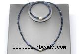 CFN644 4mm faceted round dumortierite & potato white freshwater pearl jewelry set