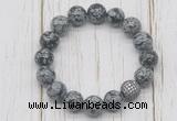 CGB5680 10mm, 12mm snowflake obsidian beads with zircon ball charm bracelets