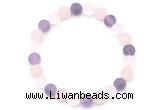 CGB8084 8mm matte white crystal, rose quartz & amethyst beaded stretchy bracelets