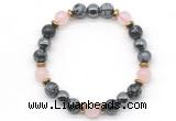 CGB8491 8mm rose quartz, snowflake obsidian & hematite energy bracelet