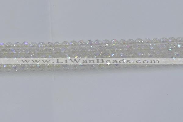 CNC608 15.5 inches 6mm faceted round plated natural white crystal beads