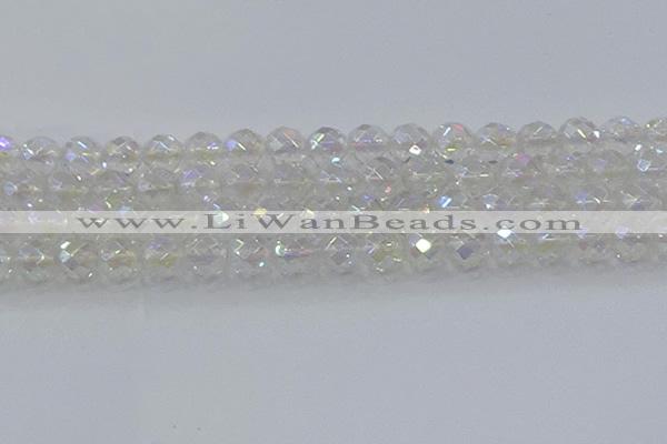 CNC612 15.5 inches 14mm faceted round plated natural white crystal beads