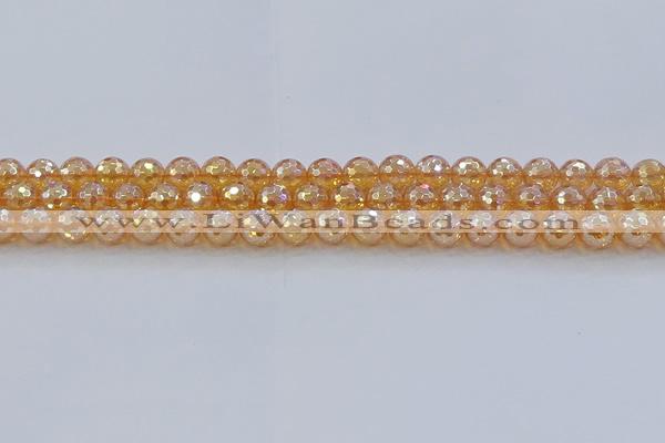CNC615 15.5 inches 8mm faceted round plated natural white crystal beads
