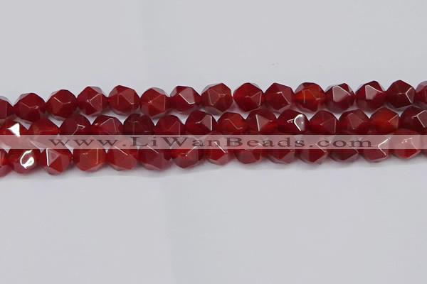 CNG6024 15.5 inches 12mm faceted nuggets red agate beads