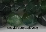CNG6026 15.5 inches 12mm faceted nuggets moss agate beads