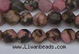 CNG6252 15.5 inches 6mm faceted nuggets rhodonite beads