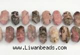 CNG8919 15.5 inches 10*25mm - 15*30mm faceted nuggets rhodonite beads
